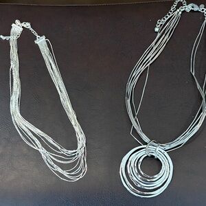 Silver Multi-Strand Circle Pendant Necklace - Women's Jewelry 2 pieces